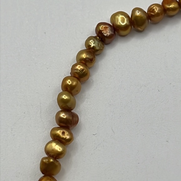 TWO BRONZE AND GOLD REAL FRESHWATER PEARL STRETCH BRACELETS-ONE WITH STERLING - Picture 5 of 12